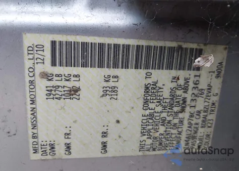 2011 Nissan Altima 2.5 S z USA, uszkodzony, nr VIN 1N4AL2AP7BC132361